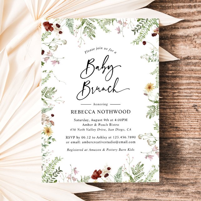 Elegant Rustic Wildflowers Baby Brunch Invitation (Creator Uploaded)