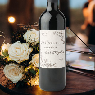 Elegant Rustic Wildflowers Script Wine Label