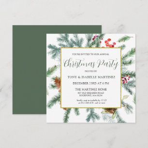 Elegant Rustic Winter Botanical Christmas Party Invitation