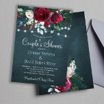 Elegant rustic winter floral navy couples shower invitation<br><div class="desc">Winter rustic couple's shower party stylish invitation template on a dark midnight blue chalkboard featuring a beautiful burgundy and white peony roses bouquet with dark green seasonal foliage, strings of white twinkle lights, and a chic typography script. Easy to personalize with your details! The invitation is suitable for an elegant...</div>