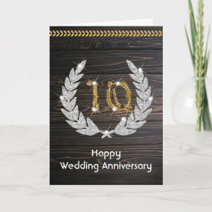 Elegant Rustic Wood 10th Wedding Anniversary Card