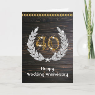 Elegant Rustic Wood 40th Wedding Anniversary Card