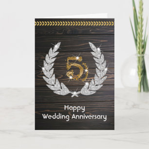 Elegant Rustic Wood 5th Wedding Anniversary Card