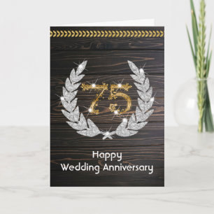 Elegant Rustic Wood 75th Wedding Anniversary  Card