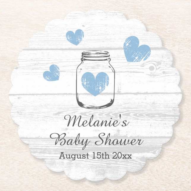 Elegant rustic wood baby shower party coasters (Front)