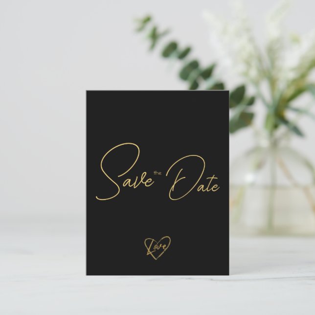 Elegant Rustic Wood Black and Shiny Save the Date Card (Standing Front)