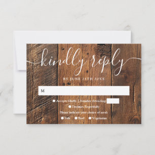Elegant Rustic Wood Boho Western Wedding RSVP Card