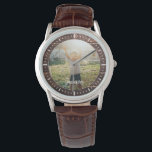 Elegant Rustic Wood Custom Name Photo Watch<br><div class="desc">Perfect keepsake gift for the best dad ever! This rustic modern watch features a favourite photo along with your personalized name on a dark brown wood panel backdrop.</div>