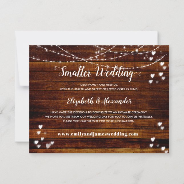 Elegant Rustic Wood Downsized Smaller Wedding Announcement (Front)