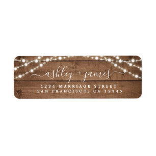Élégant Rustic Wood Lights Mariage Adresse de reto