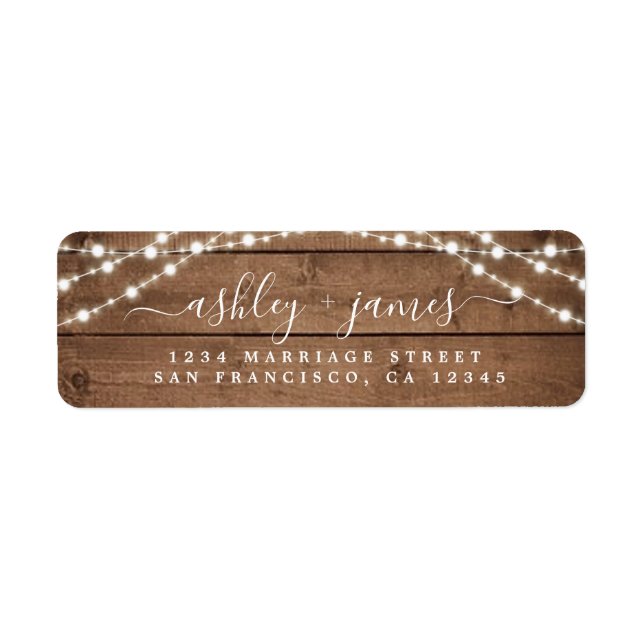 Élégant Rustic Wood Lights Mariage Adresse de reto (Devant)