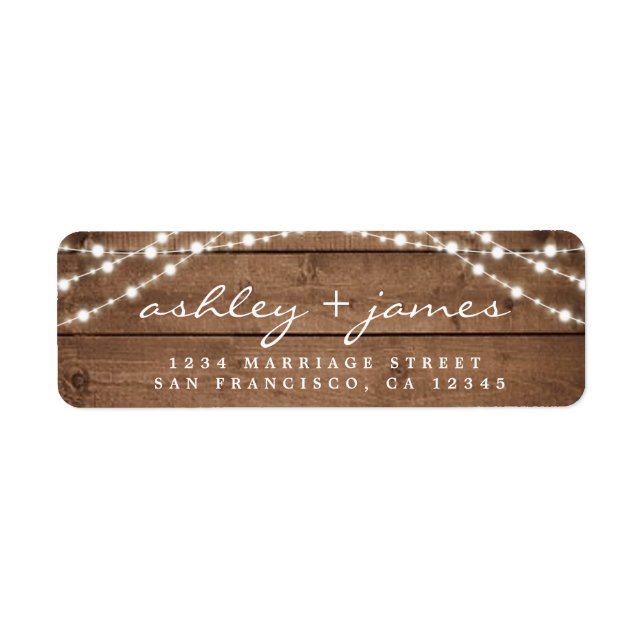 Elegant Rustic Wood Lights Wedding Return Address (Front)