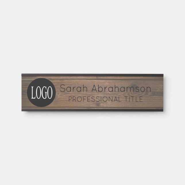 Elegant Rustic Wood Logo Office Door Signs (Front)