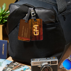 Elegant Rustic Wood monogrammed Name Personalized Luggage Tag