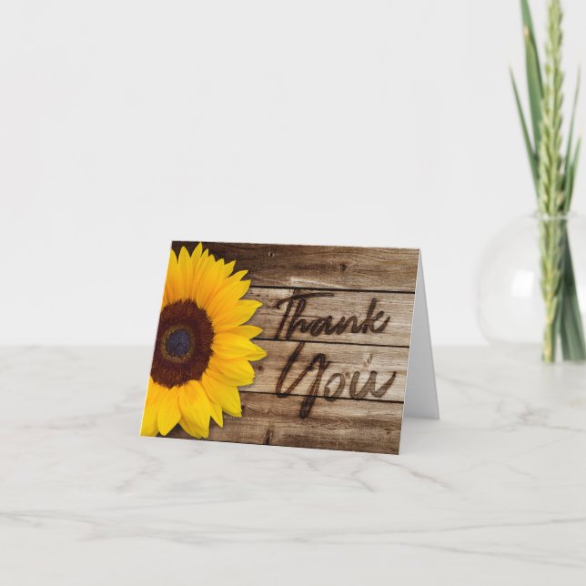 Elégant Rustic Wood Sunflower Merci Cartes (Devant)