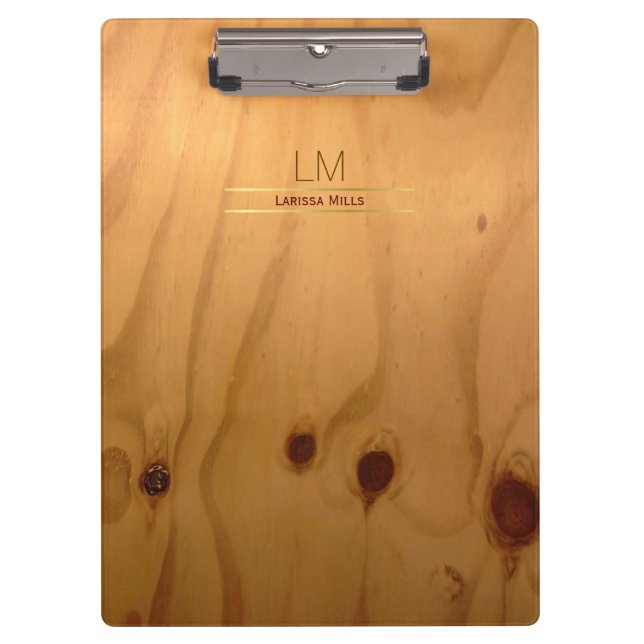 elegant & rustic Wood Texture personalized Clipboard (Front)