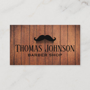 Elegant Rustic Wooden Barber Shop Business Card