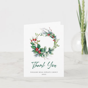 Elegant Rustic Wreath Christmas Greeting Holiday Thank You Card
