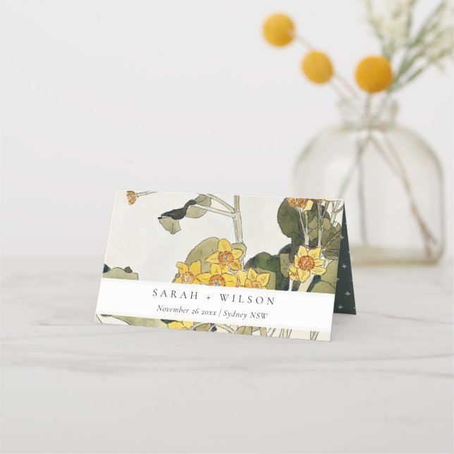 Elegant Rustic Yellow Daffodil Floral Wedding Place Card (Front)