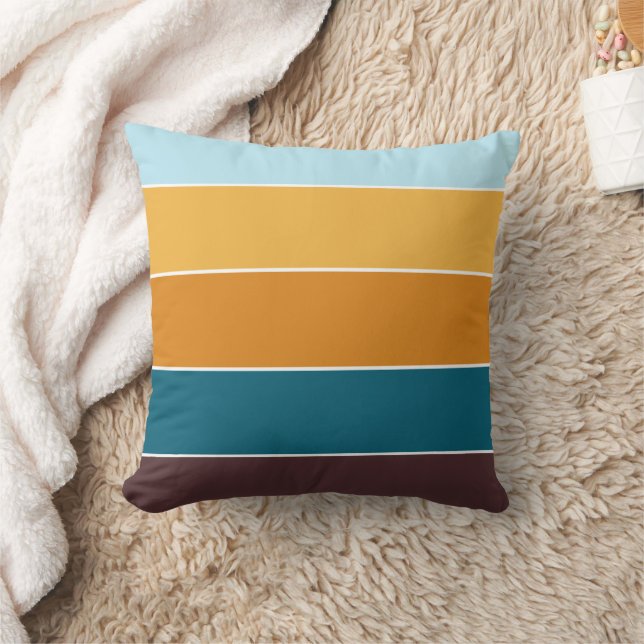 Elegant Rustic Yellow Teal Stripe Pattern Fall  Throw Pillow (Blanket)