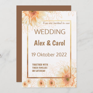 Elegant rustig simple beige brown floral wedding  invitation