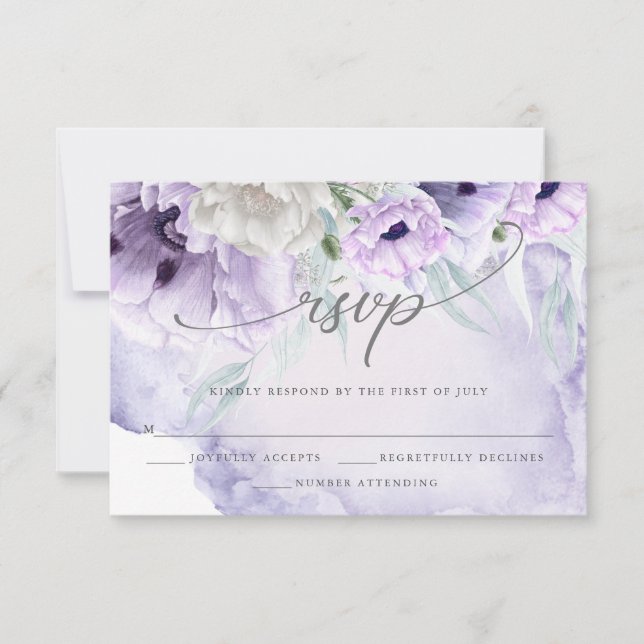 Elégant rustique Aquarelle Lilac Poppies Carte RSV (Devant)
