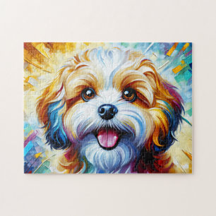 Elegant Sable and White Cavachon Acrylic Style Art Jigsaw Puzzle