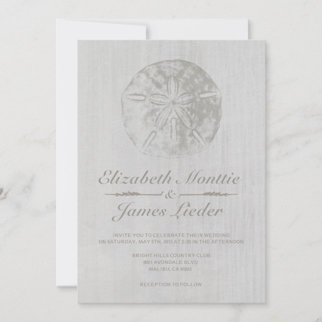 Elégant sable de plage Dollar Mariage Invitations (Devant)