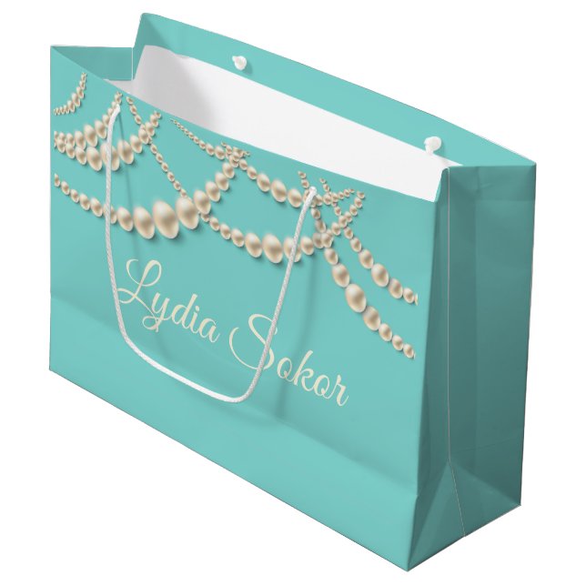 Élégant sac cadeau de luxe personnalisé avec perle (Devant Angle)