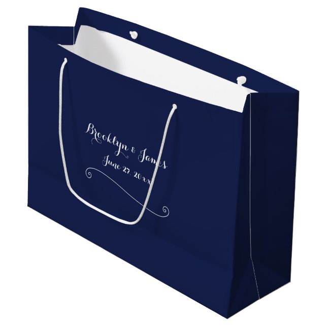 Elégant sac cadeau Mariage bleu marine (Devant Angle)