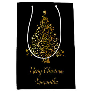 Élégant Sac Cadeau Noir Et Or Arbre De Noël