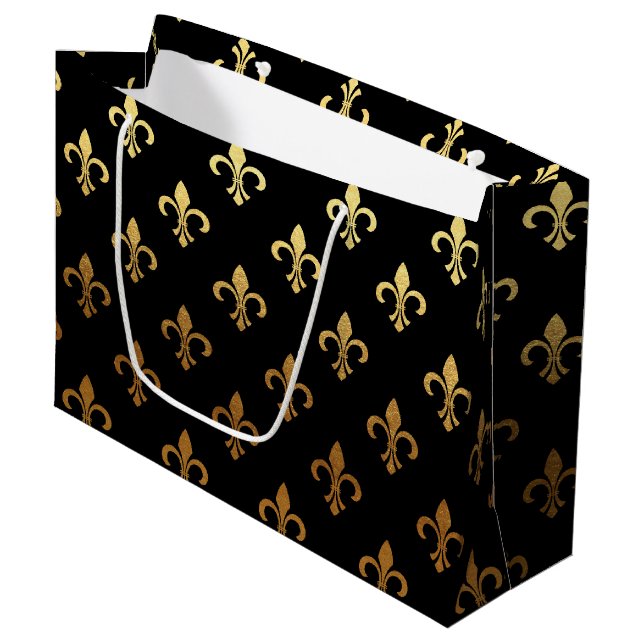 élégant sac de fête en or noir motif Fleur De Lis (Devant Angle)