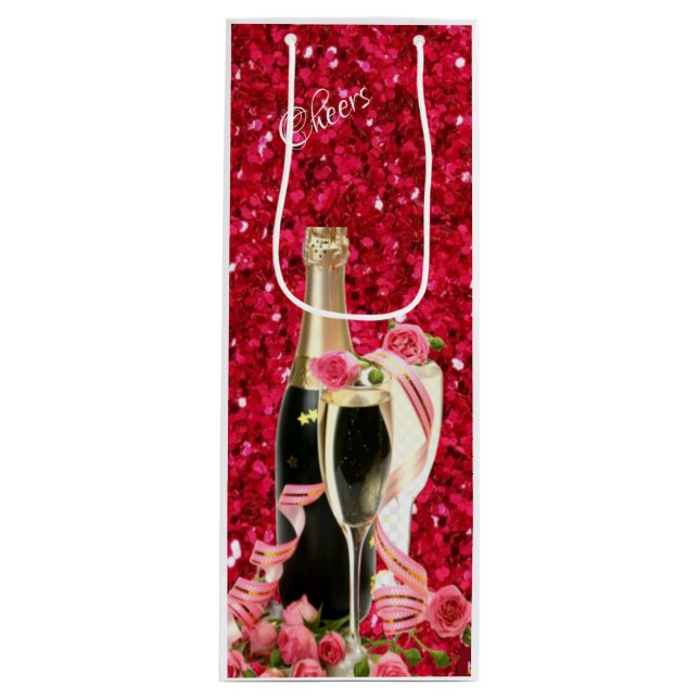 Élégant sac en papier de vin Champagne rouge étinc (Devant)