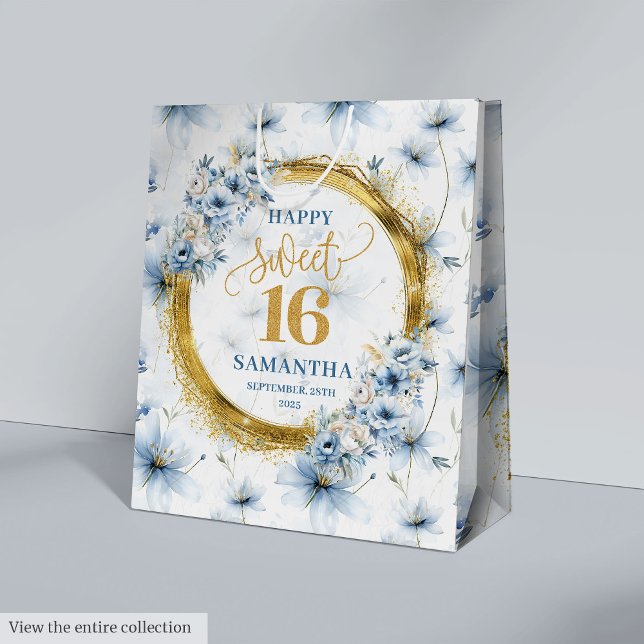 Élégant sac Parties scintillant en or Sweet sixtee (Elegant Light Blue Sweet Sixteen Gold Glitter Bag)