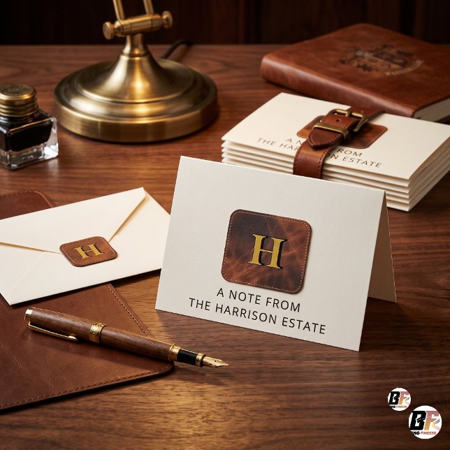 Elegant Saddle Leather Monogram Custom Thank You Card (#OrderNow)