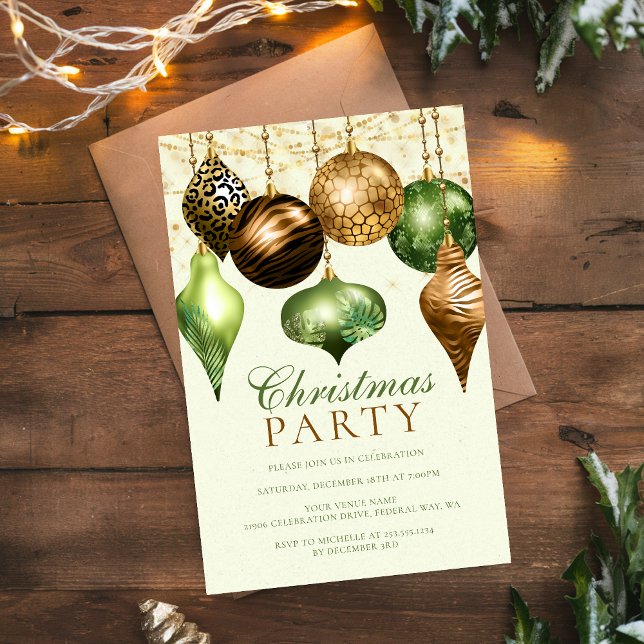 Elegant Safari Gold Ornament Christmas Party Invitation (Elegant Safari Gold Ornament Christmas Party Invitation)