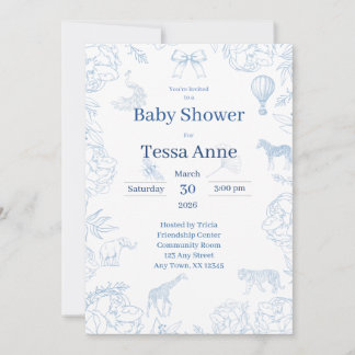 Elegant Safari in Blue Baby Shower Invitation