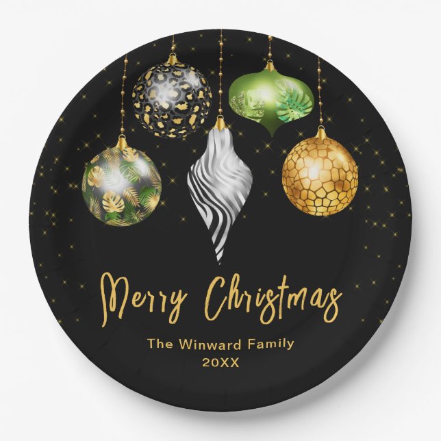 Elegant Safari Theme Ornament Christmas Paper Plate (Front)