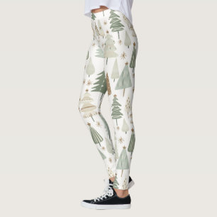 Elegant Saga green Christmas Trees  pattern Leggings