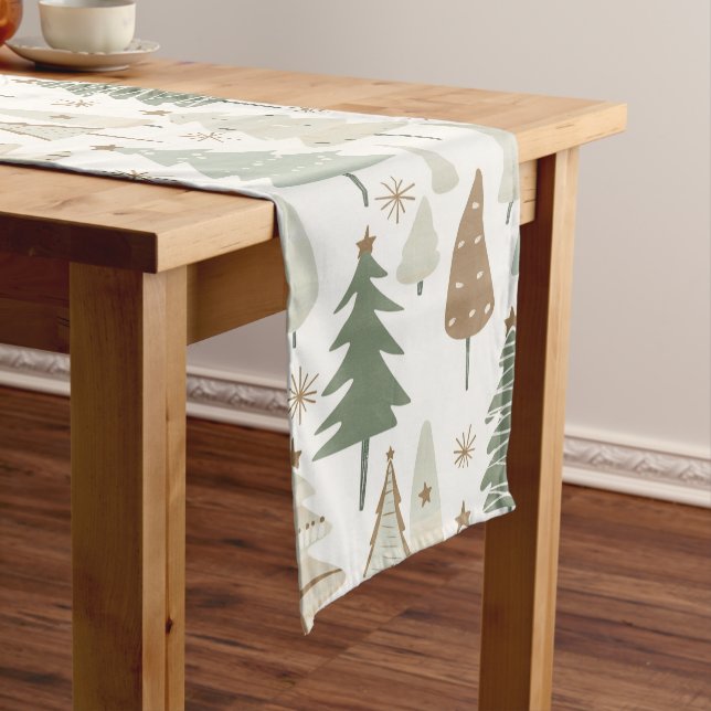Elegant saga green Christmas Trees pattern Short Table Runner (In Situ)