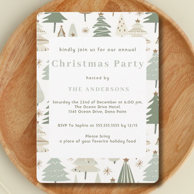 Elegant saga green Modern Christmas Trees pattern Invitation (Creator Uploaded)
