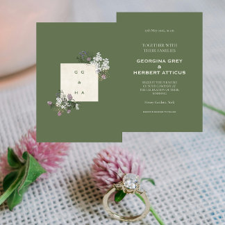 Elegant Sage and Cream Monogram Wedding Invitation