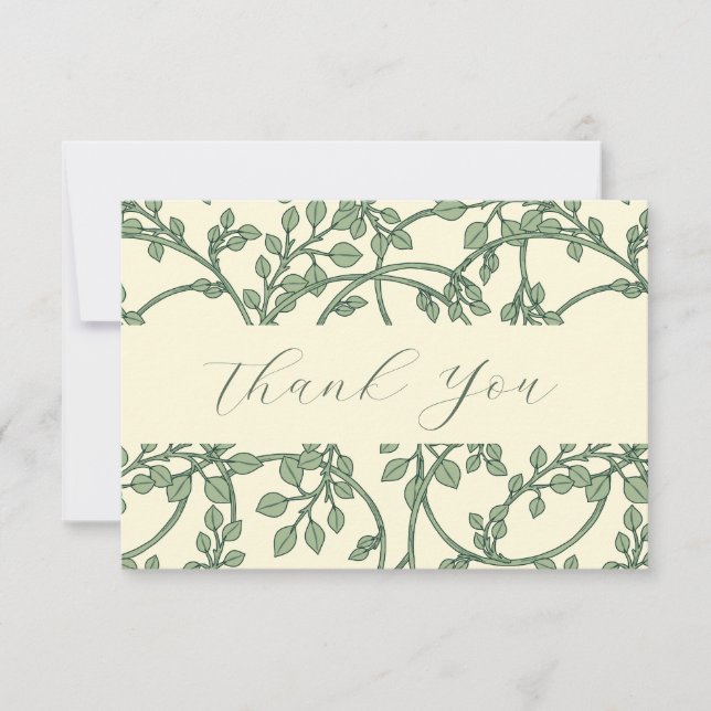 Elegant Sage And Cream Vines Flat Thank You Card (Front)