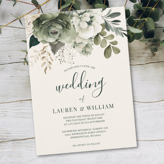 Elegant Sage and Ivory Floral Greenery Wedding Invitation