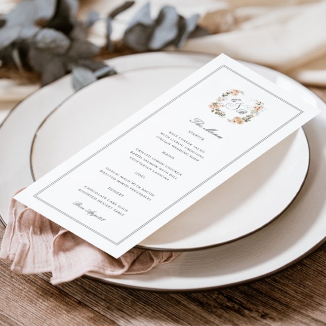Elegant Sage and Peach Floral Garden Wedding Menu (Creator Uploaded)