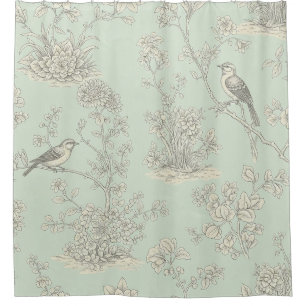 Elegant Sage Bird Botanical Toile Pattern