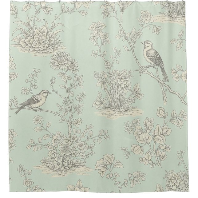 Elegant Sage Bird Botanical Toile Pattern (Front)