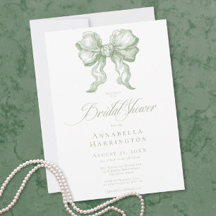 Elegant Sage Bow Toile French Bridal Shower Invitation