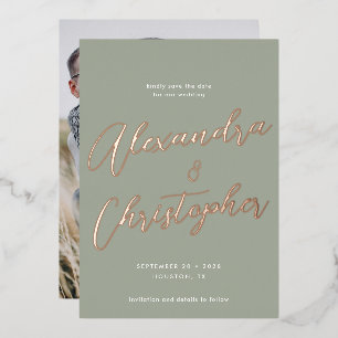Elegant Sage Calligraphy Wedding Save the Date
