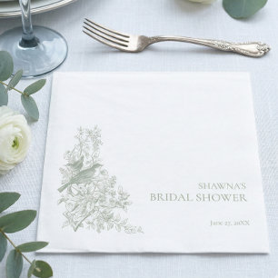 Elegant Sage Chinoiserie Nature Bird Bridal Shower Napkin
